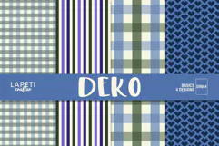 Blue and green digital paper collection with coordinated classic patterns