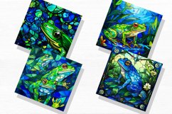 Stained Glass Blue Green Frogs Watercolor Clipart Product Image 2