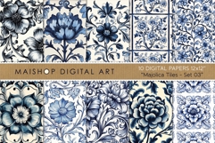Blue Hand-painted Majolica Tiles Digital Papers Product Image 1