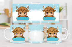 Blue Custom Christmas Highland Cow Mug Wrap Product Image 3