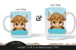 Blue Custom Christmas Highland Cow Mug Wrap Product Image 7