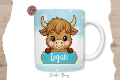 Blue Custom Christmas Highland Cow Mug Wrap Product Image 2