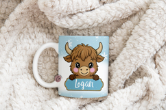 Blue Custom Christmas Highland Cow Mug Wrap Product Image 4