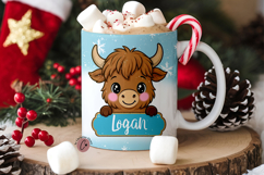 Blue Custom Christmas Highland Cow Mug Wrap Product Image 5