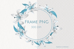 Blue Lily Watercolor Frame PNG Product Image 1
