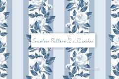 Blue monochrome floral striped pattern | Digital paper Product Image 1