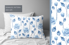 Blue Monochrome Rose Seamless Pattern Product Image 1