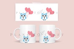 blue owl heart cute valentine coffee glass wrap svg glass mug svg presized for 11oz and 15oz glass ready to cut and sublimation files