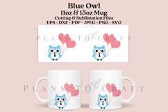 blue owl heart cute valentine coffee glass wrap svg glass mug svg presized for 11oz and 15oz glass ready to cut and sublimation files