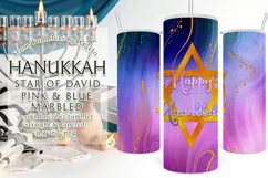 Happy Hanukkah Pink Blue Tumbler Design, Gold Star of David Product Image 1