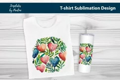 Blue pink red hearts and leaves TShirt Background