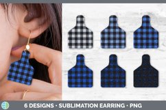 Bundle of six Blue Plaid cattle ear cow tag earrings sublimation designs.