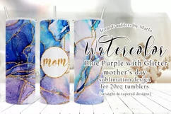 Blue Purple Watercolor Gold Glitter 20oz Mom Tumbler Product Image 1