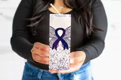 Blue Purple Butterfly Ribbon 20oz Tumbler Product Image 3