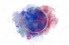 Watercolor blue & red logo Background Round Gold frame png Product Image 1