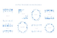 Blue roses watercolor floral frames clipart PNG Product Image 3