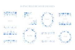 Blue roses watercolor floral frames clipart PNG Product Image 3