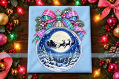 Blue Santa Sleigh Ornament PNG with Full Moon Product Image 4