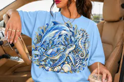 Blue Sea Turtle PNG with Dolphin and Seahorse Product Image 2