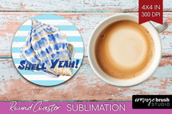 Blue Seashell Nautical Round Coaster Sea Quotes Coaster PNG Product Image 1