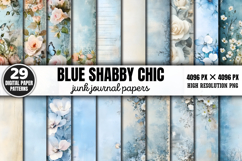 Blue Shabby Chic Junk Journal Paper Bundle PNG Product Image 1