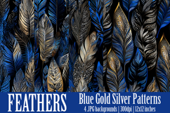Feather Patterns, Blue Gold Silver Feathers Patterns, s2 Product Image 1