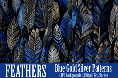 Feather Patterns, Blue Gold Silver Feathers Patterns, s3 Product Image 1