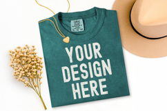 Comfort Colors C1717 Blue Spruce Shirt Mockup, Flat Lay Product Image 1