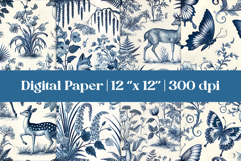 Digital Paper Blue Toile Chinoiserie | Elegant Backgrounds Product Image 1