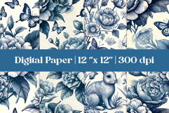 Digital Paper Blue Toile Chinoiserie | Elegant Backgrounds Product Image 1