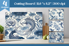Blue Toile Kitchen Cutting Board | Fish Floral Sublimation Product Image 1