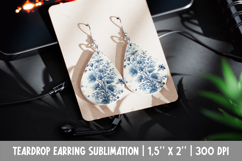 Blue Toile Earring Sublimation | Chinoiserie Floral Teardrop Product Image 1