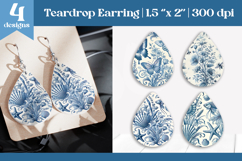 Blue Toile Chinoiserie Teardrop Earring Sublimation Design Product Image 1