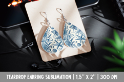 Fish Sea Toile Earring Sublimation | Blue Ocean Teardrop PNG Product Image 1