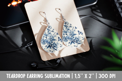 Butterfly Floral Earring Sublimation | Blue Toile Teardrop Product Image 1