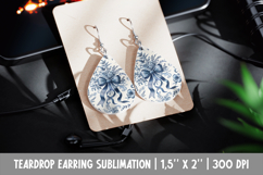 Blue Bow Earring Design | Floral Toile Teardrop PNG Product Image 1