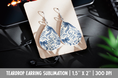 Blue Bow Earring Design | Floral Toile Teardrop PNG Product Image 1