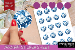 Blue Toile Flowers Round Sticker - Chinoiserie Printable Product Image 1