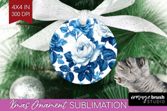 Blue Toile Flowers Ornament PNG - Chinoiserie PNG Product Image 1