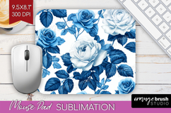 Blue Toile Flowers Mouse Pad Sublimation - Chinoiserie PNG Product Image 1