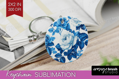 Blue Toile Flowers Keychain PNG - Chinoiserie Keychain Product Image 1