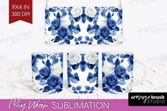 Blue Toile Flowers Mug Wrap - Chinoiserie Mug PNG Product Image 1