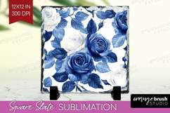 Blue Toile Flowers Slate PNG - Chinoiserie Square Slate Product Image 1