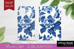 Blue Toile Flowers Phone Case PNG - Chinoiserie Case PNG Product Image 1