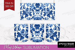 Blue Toile Flowers Mug Wrap - Chinoiserie Mug PNG Product Image 1