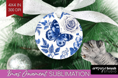 Blue Toile Flowers Ornament PNG - Chinoiserie PNG Product Image 1