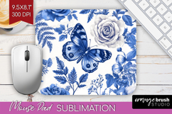 Blue Toile Flowers Mouse Pad Sublimation - Chinoiserie PNG Product Image 1
