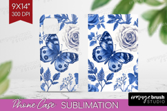 Blue Toile Flowers Phone Case PNG - Chinoiserie Case PNG Product Image 1