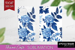 Blue Toile Flowers Phone Case PNG - Chinoiserie Case PNG Product Image 1