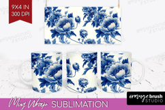 Blue Toile Flowers Mug Wrap - Chinoiserie Mug PNG Product Image 1
